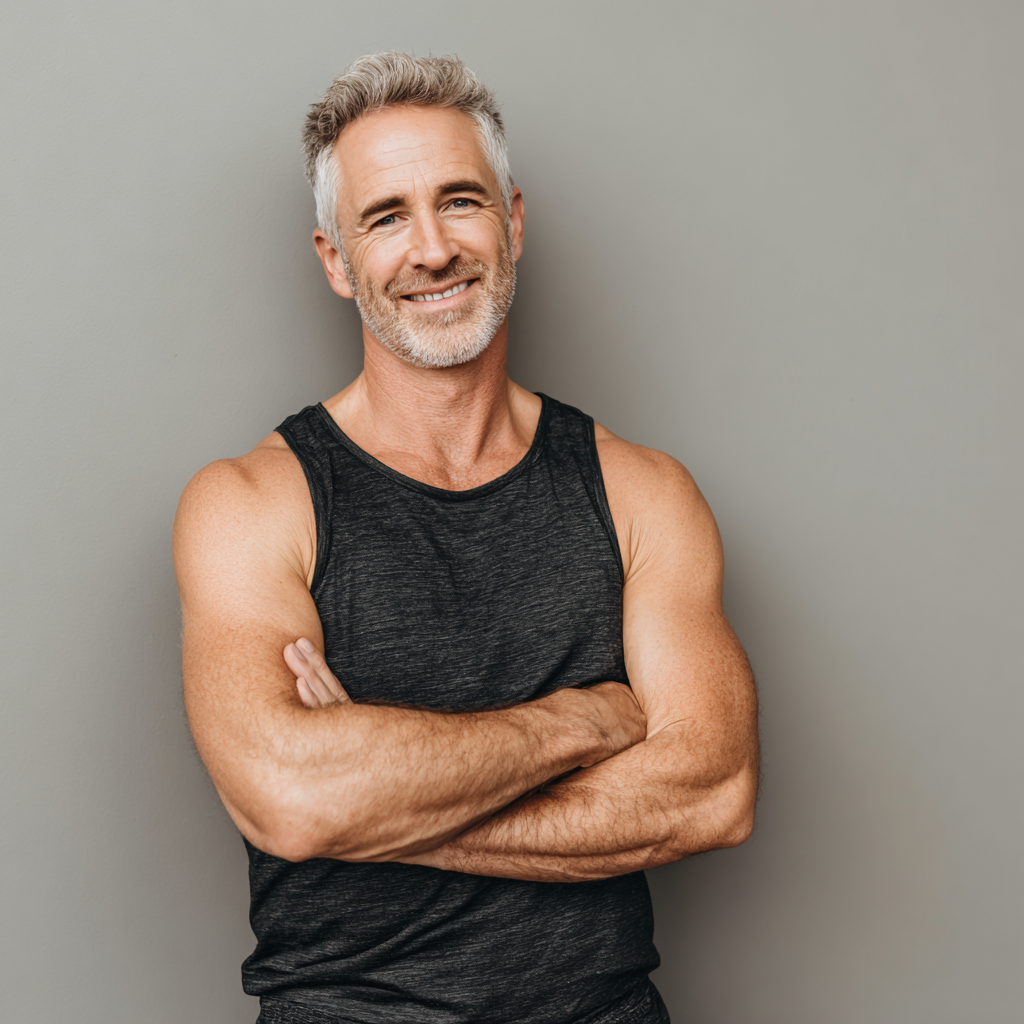 Smiling elderly European couple in natural setting, enjoying wellness activities together